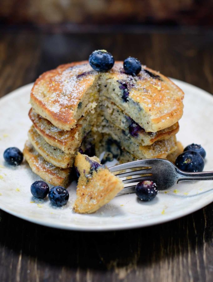Stack of Gluten Free Lemon Blueberry Pancakes