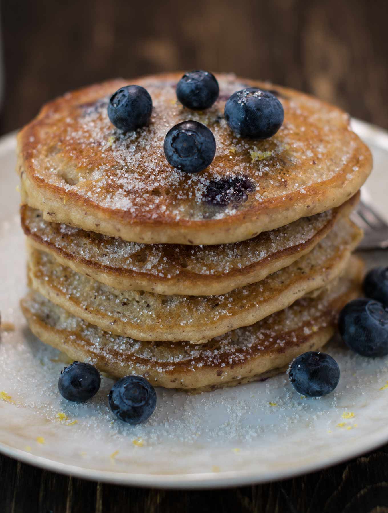 Stack of Gluten Free Lemon Blueberry Pancakes