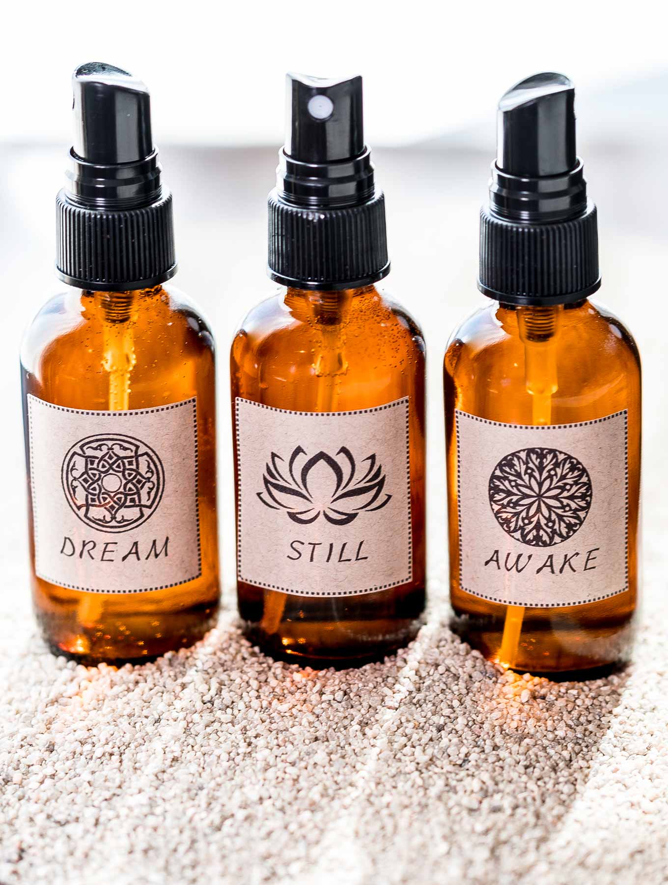 Three DIY Aroma Sprays in Amber bottles