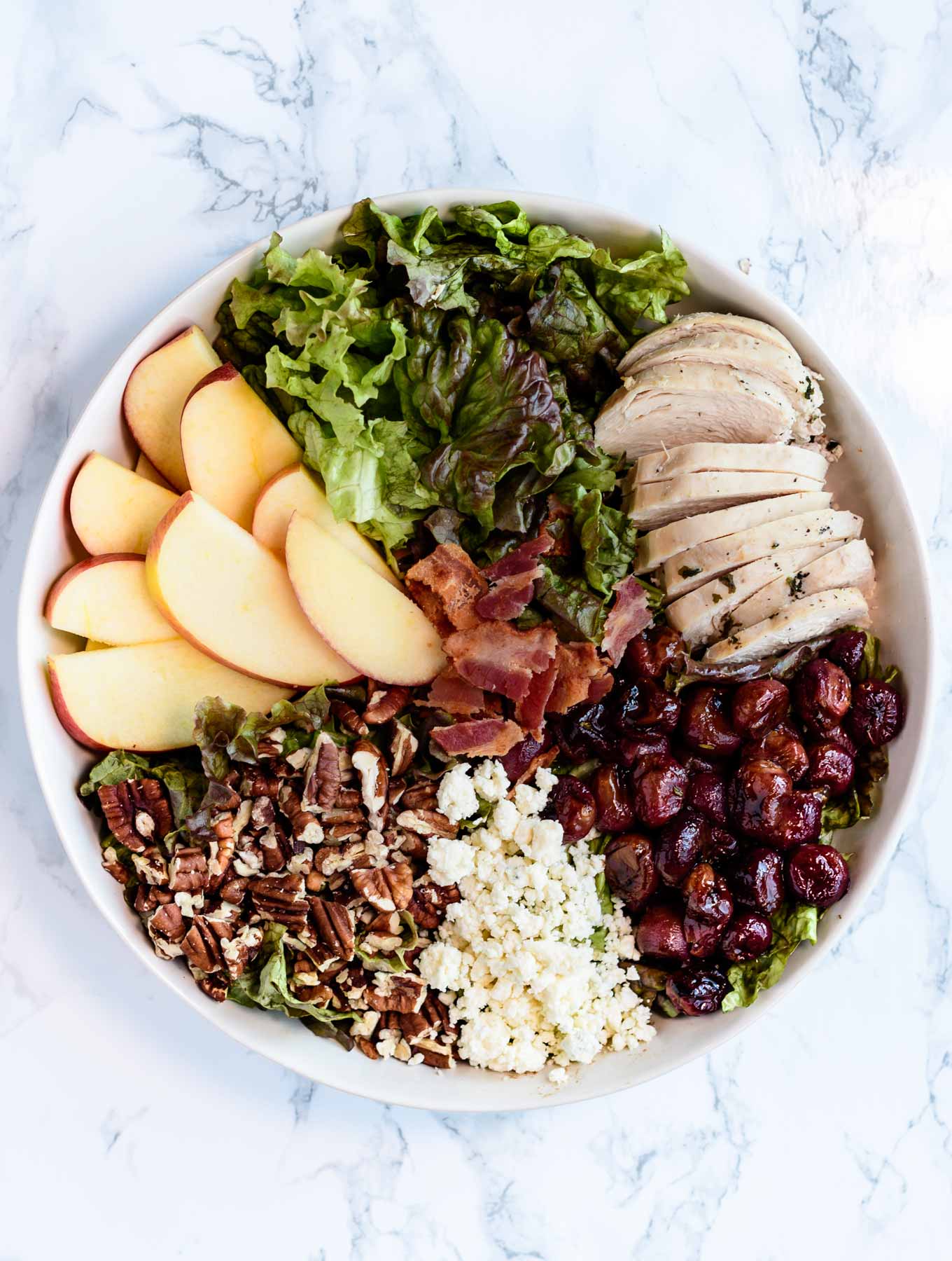 Ingredients for roasted grape salad with blue cheese crumbles