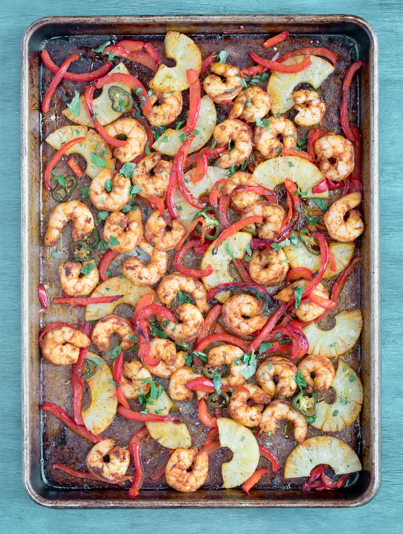 Tray of Shrimp, peppers and pineapple