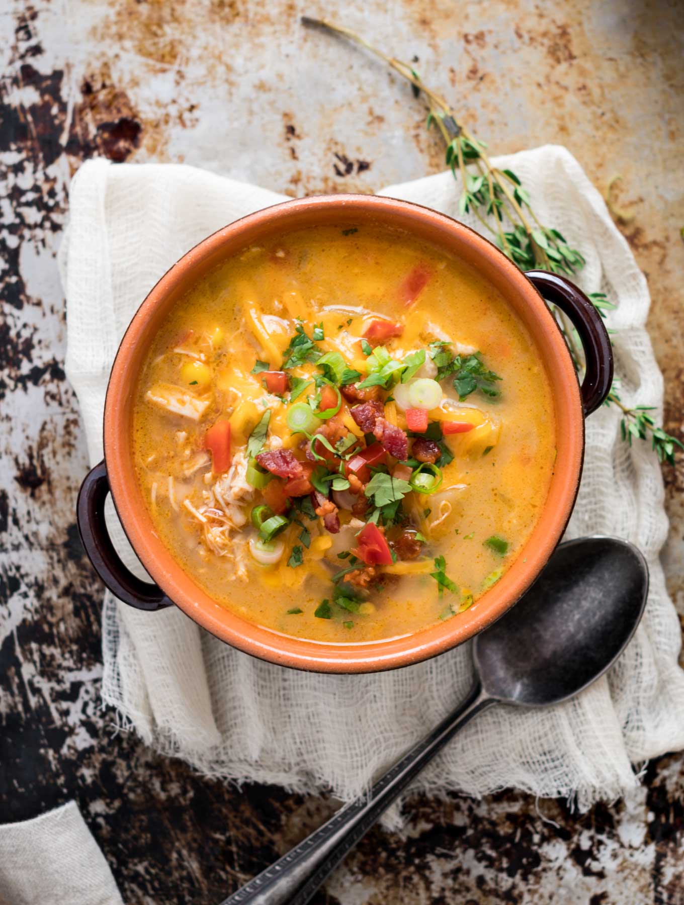 Bowl of Southwest Corn Chowder with a spoon