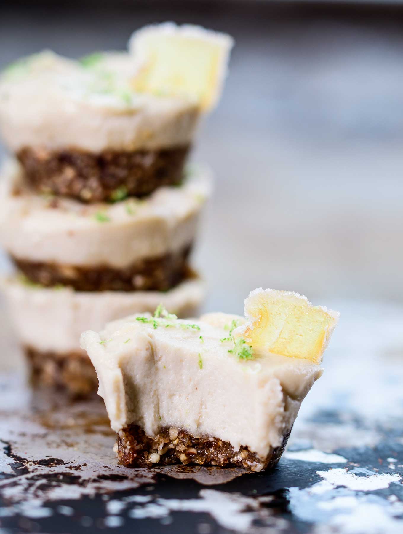 No Bake Lemongrass Cheesecake with Candied Ginger Crust