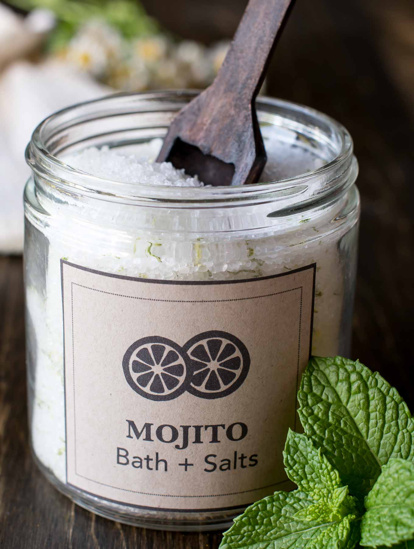 Jar of Mojito Bath Salts with Mint