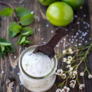 Jar of Mojito Bath Salts with Limes