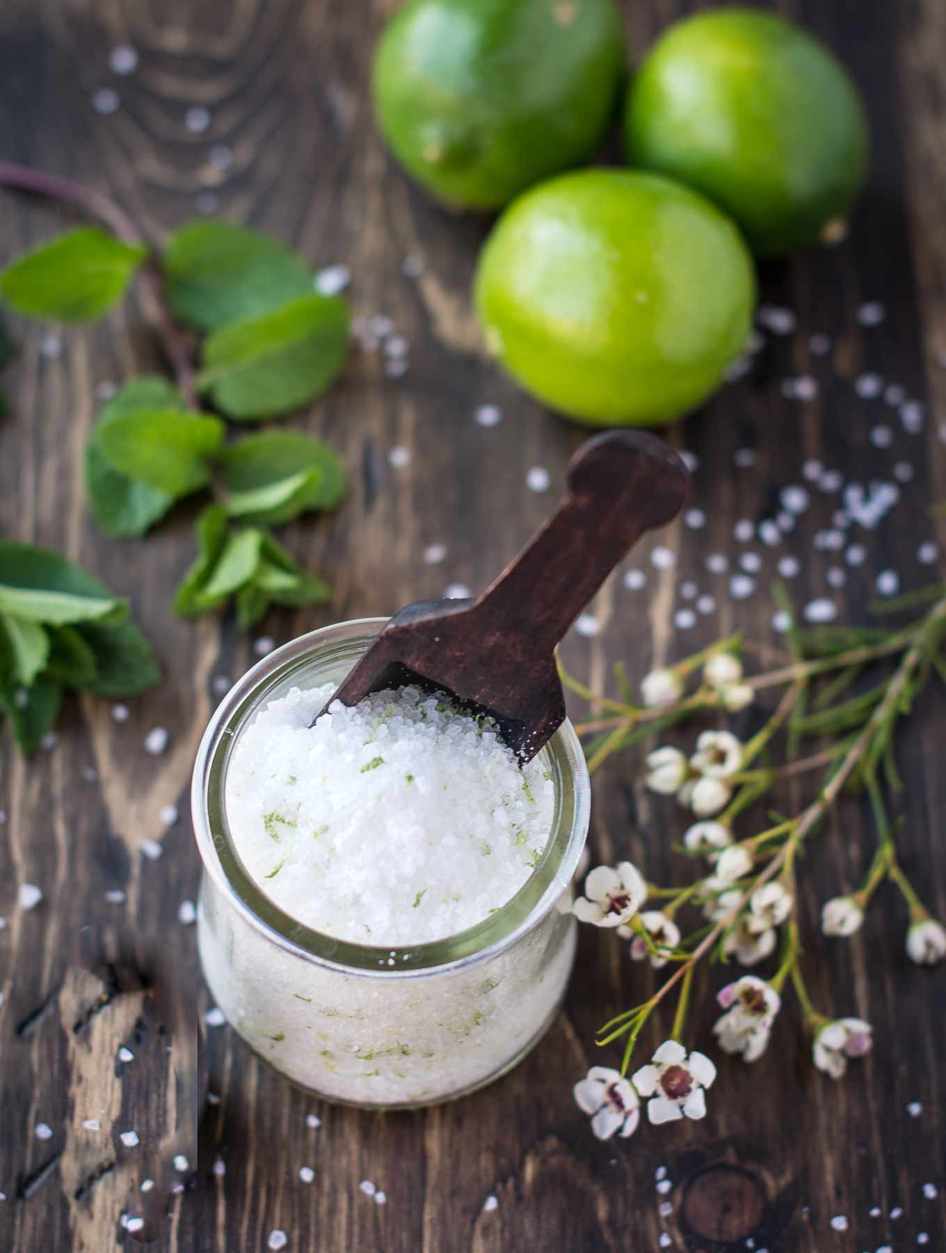 Jar of Mojito Bath Salts with Limes