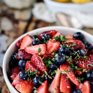 bowl of lemon berry mint salad