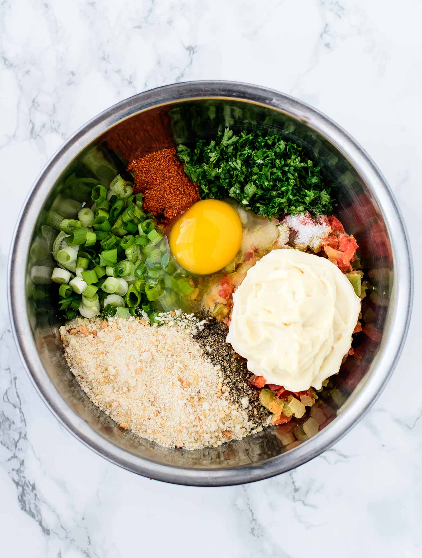 Faux crab cake ingredients in a bowl