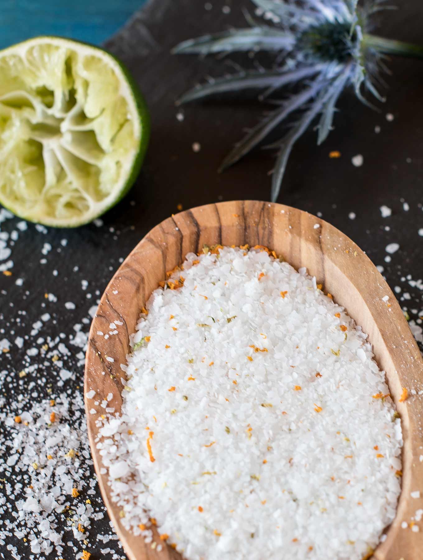 Citrus salt in a wooden bowl