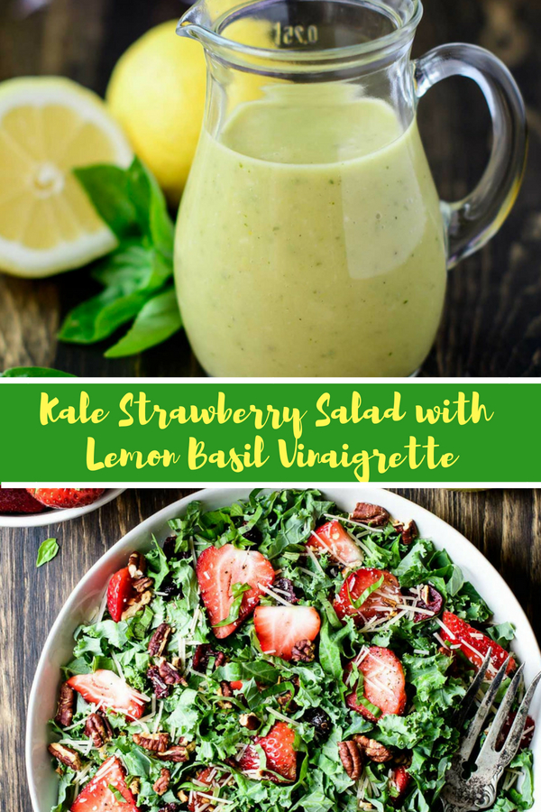 Kale Strawberry Salad with Lemon Basil Dressing