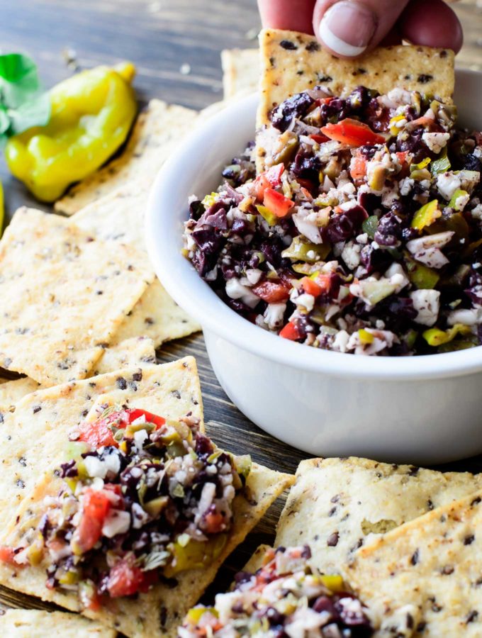 Olive Salsa with crackers