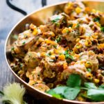 Copper bowl of smoky chipotle potato salad