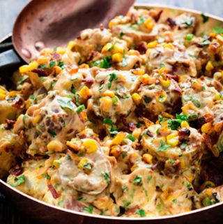 Copper bowl of smoky chipotle potato salad