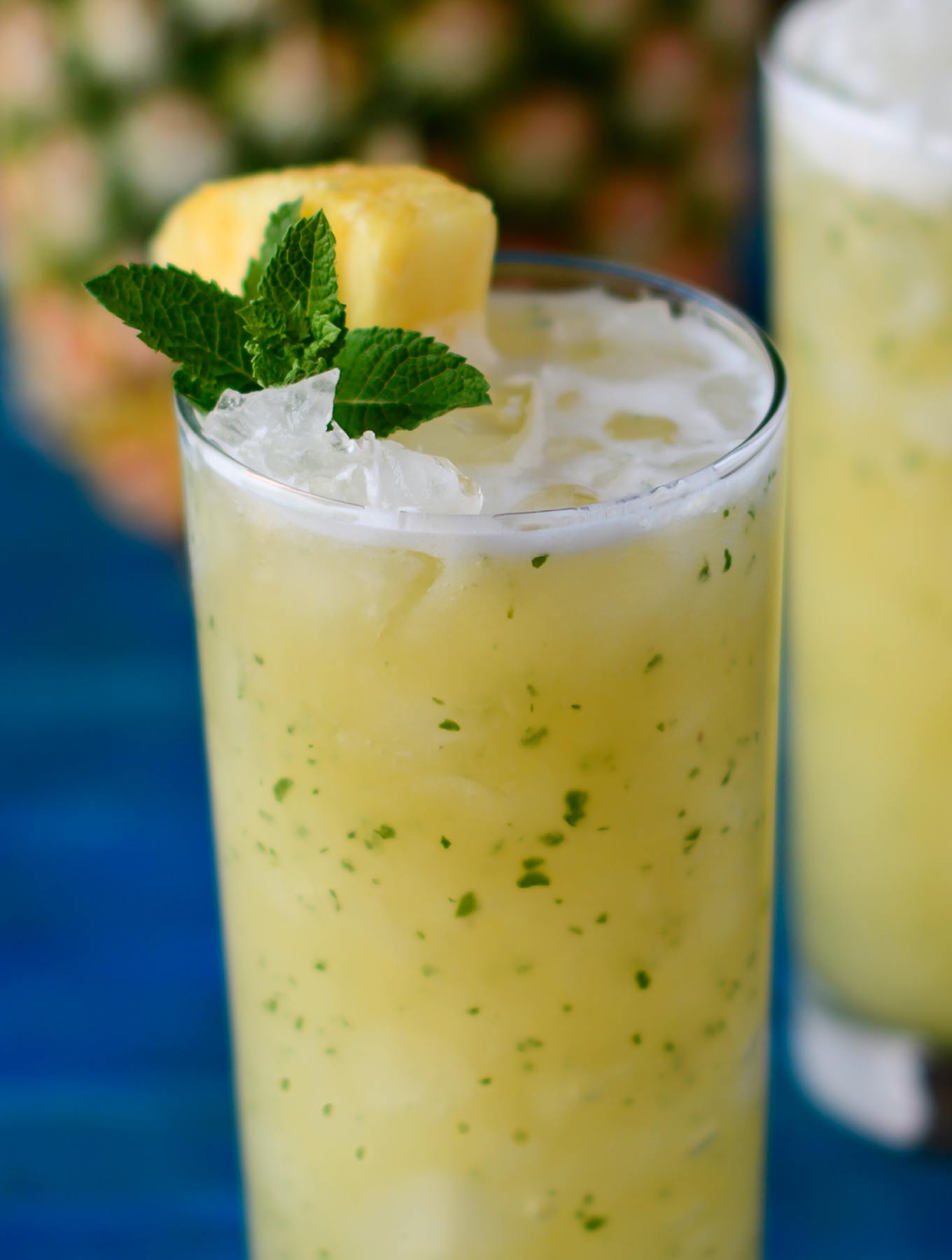 Close up of pineapple ginger faux-jito