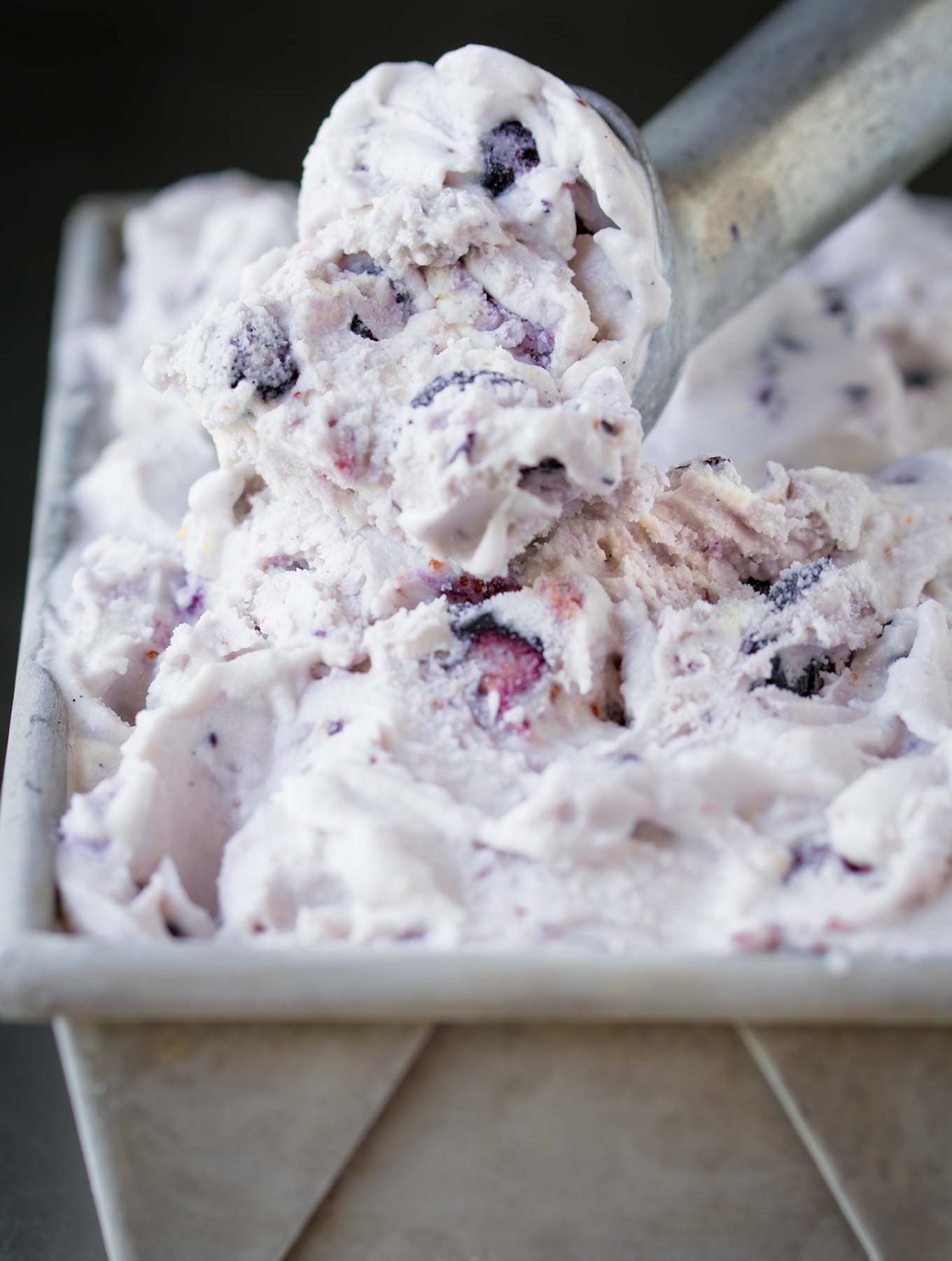 Lavender Blueberry Lemon Ice-cream in a scoop