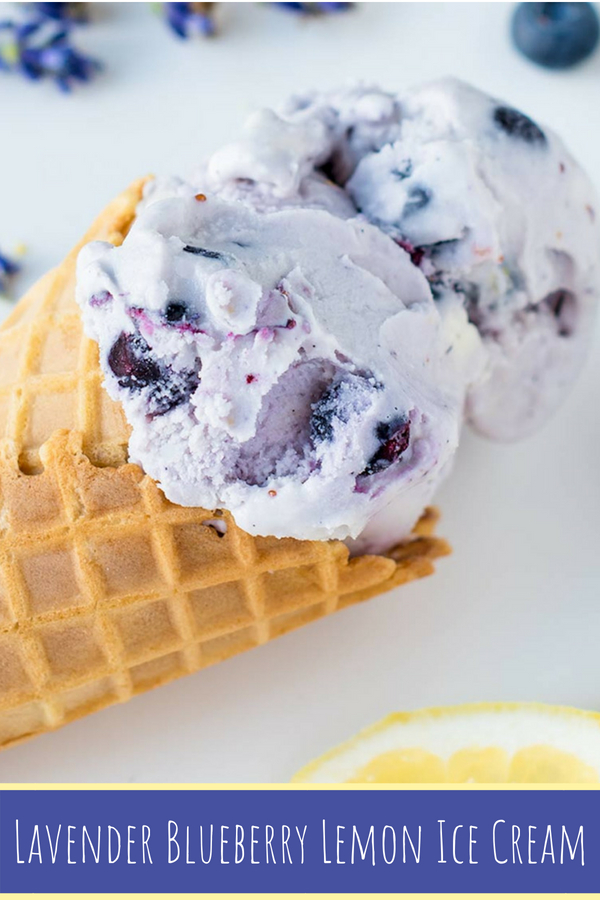 Ice cream cones filled with lavender blueberry lemon ice cream