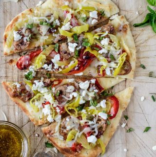 Mediterranean Flatbread on wood board