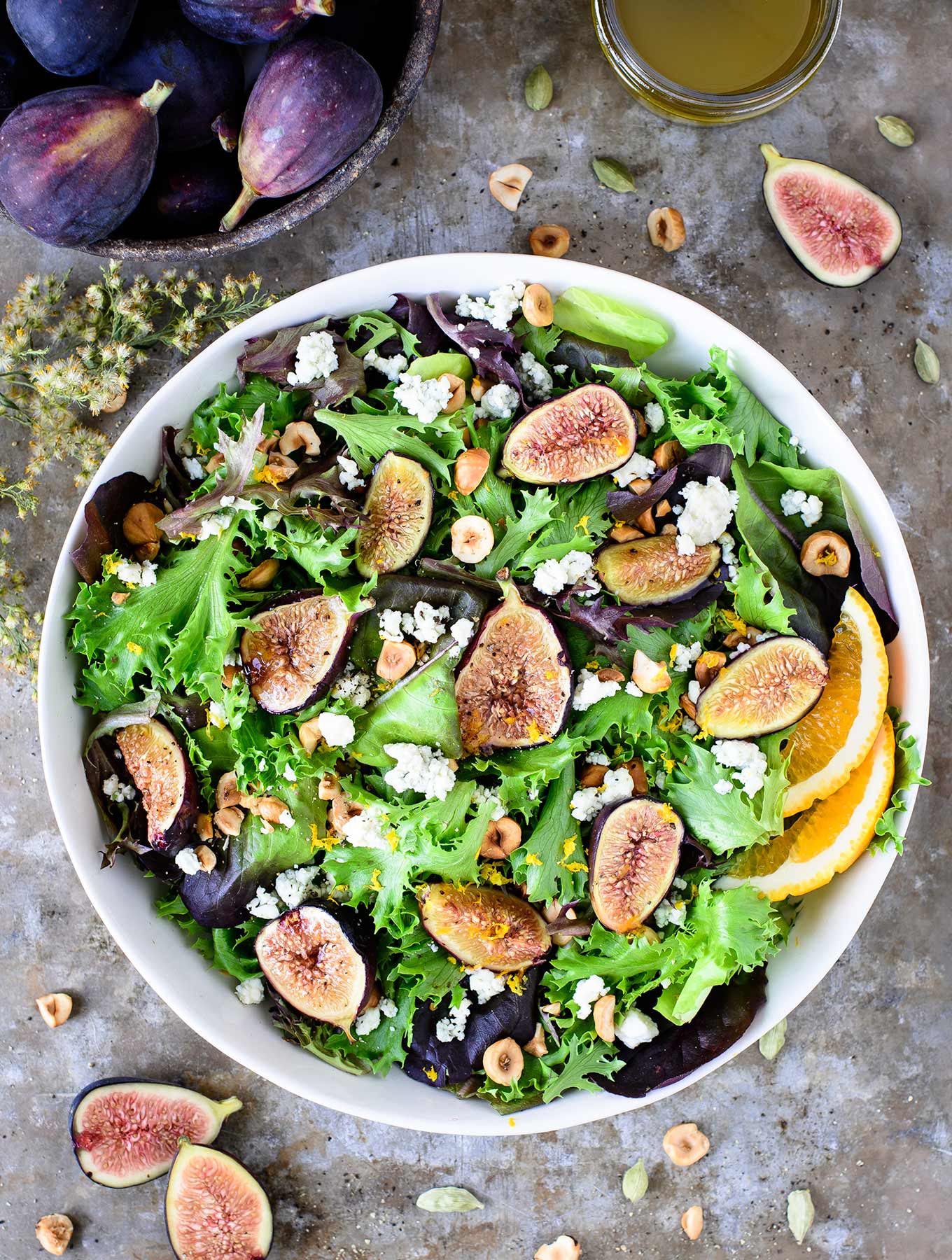 Bowl of fig & hazelnut salad