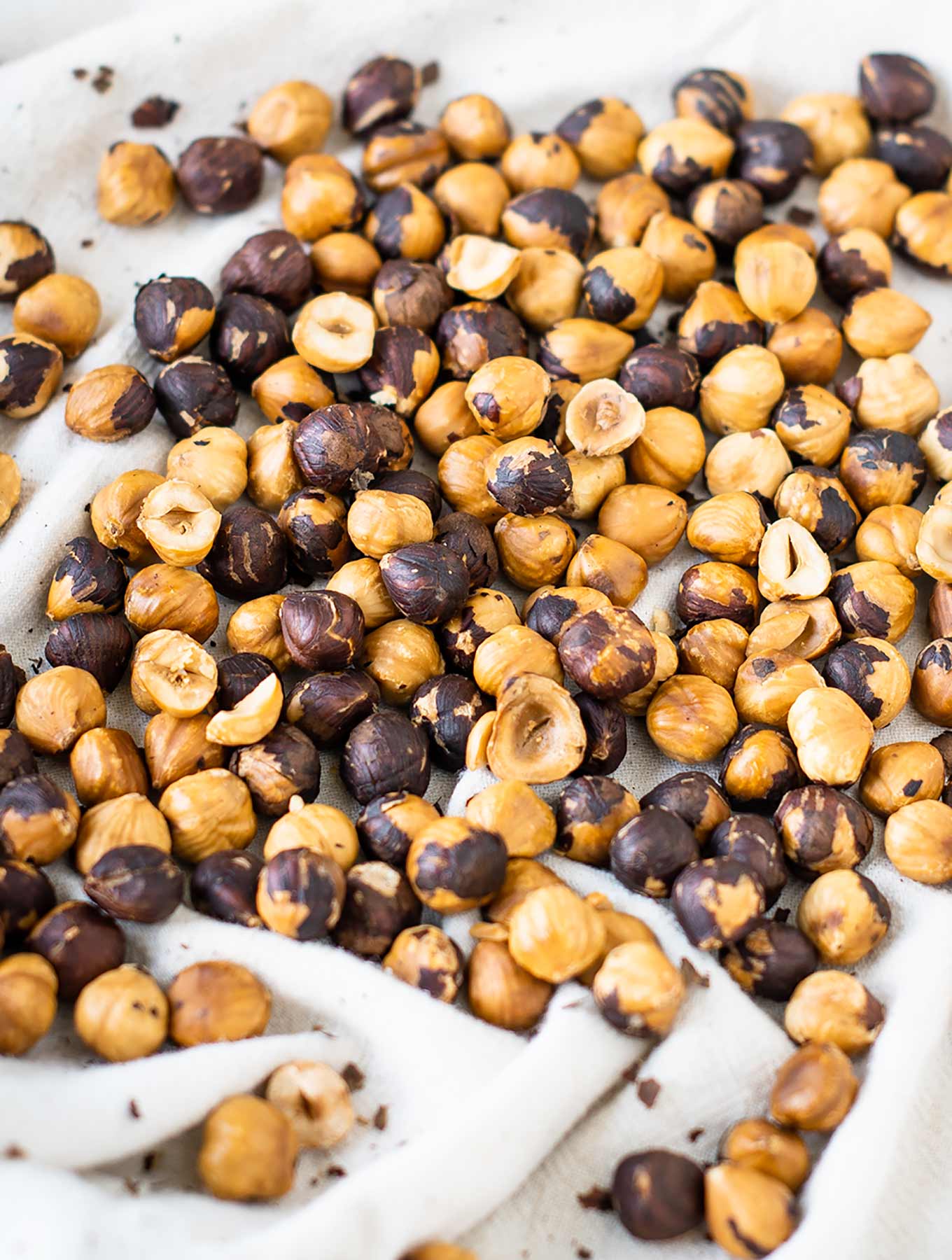 Toasted hazelnuts on a cloth