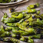 Shishito peppers on a pan