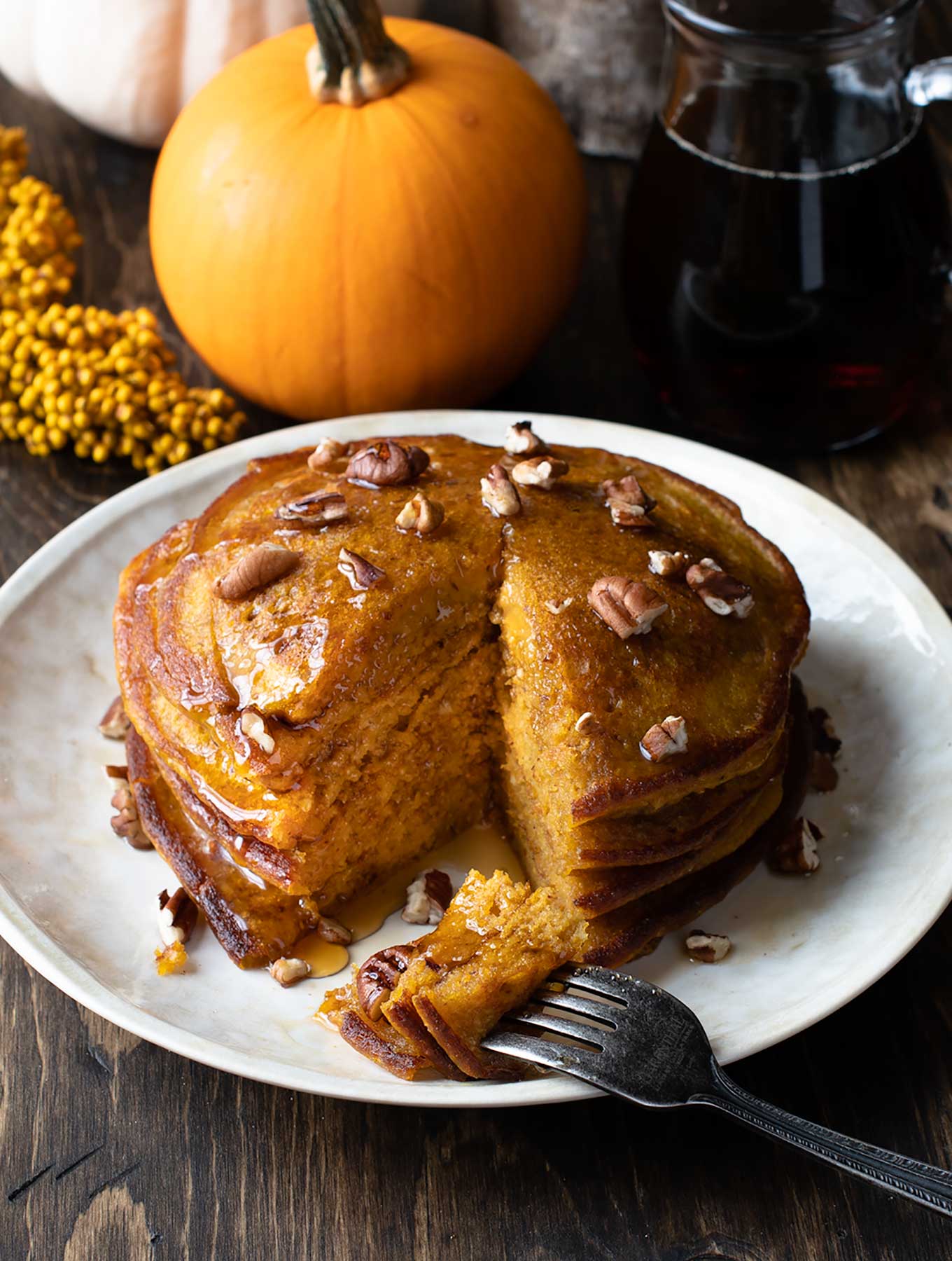 Stack of pumpkin spiced pancakes