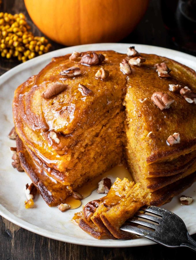 Stack of pumpkin spiced pancakes