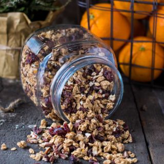 Maple cardamom granola in a glass jar