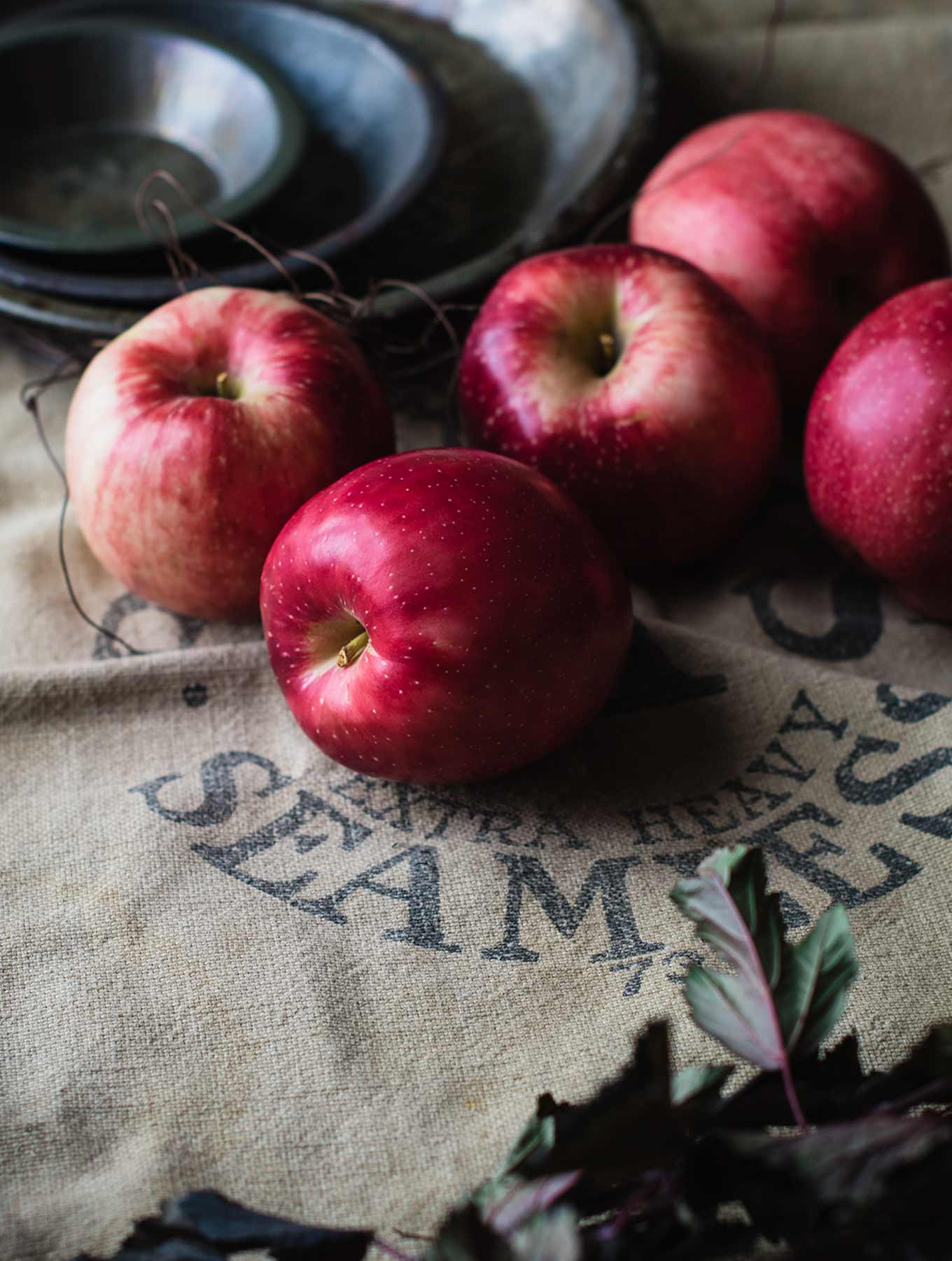 Apples on a burlap sack