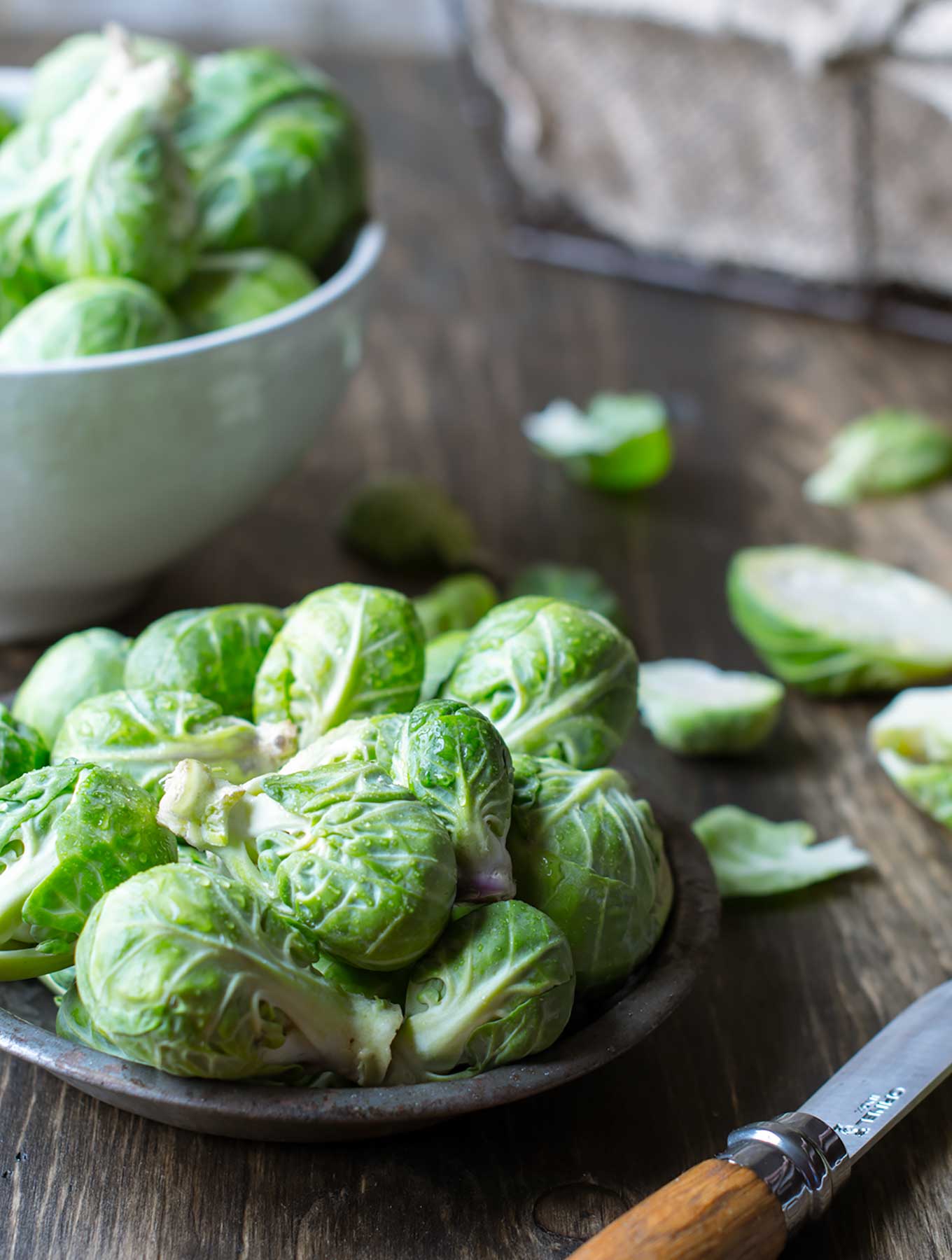 Raw brussels sprouts in a bowl