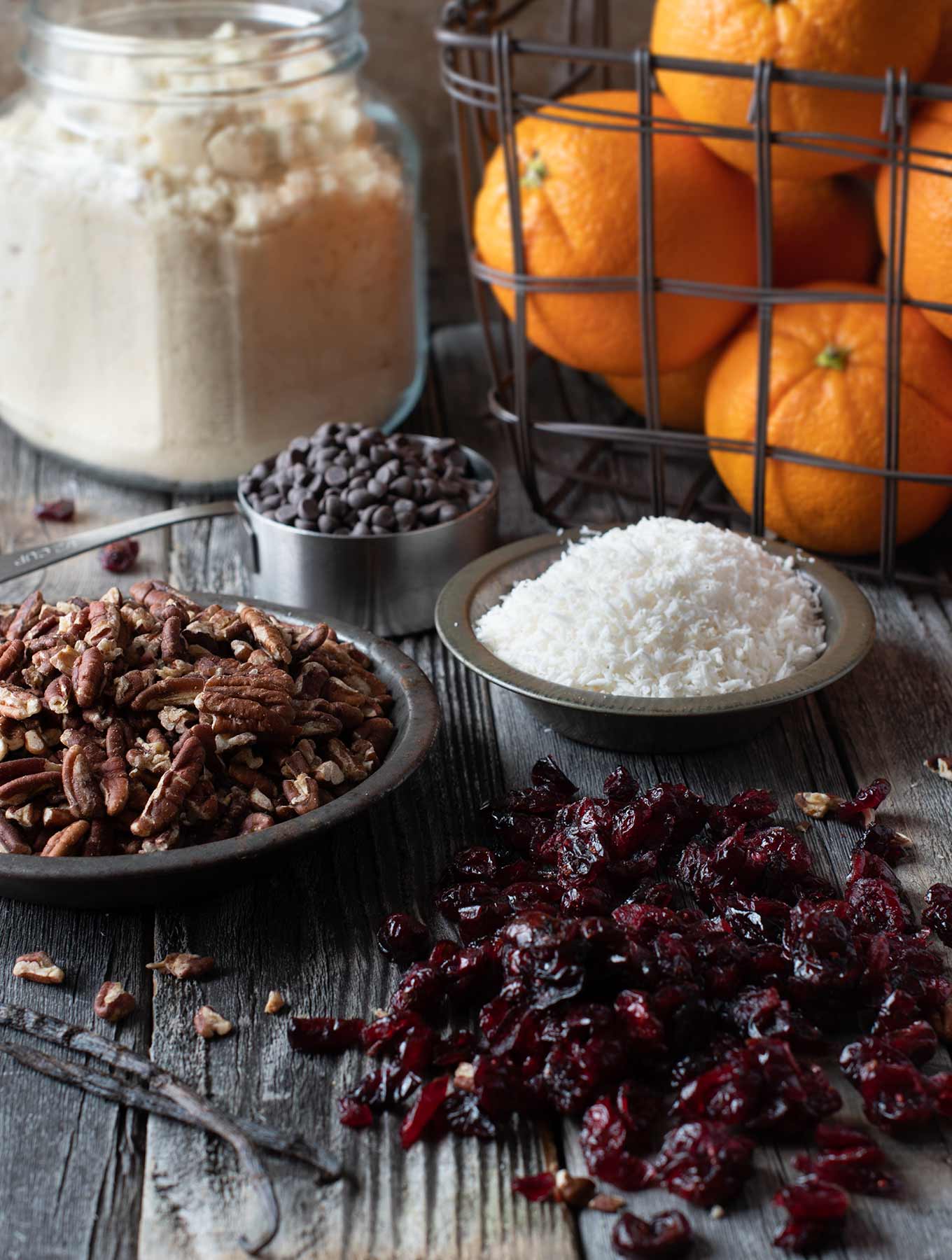 Ingredients for orange cranberry chocolate bars