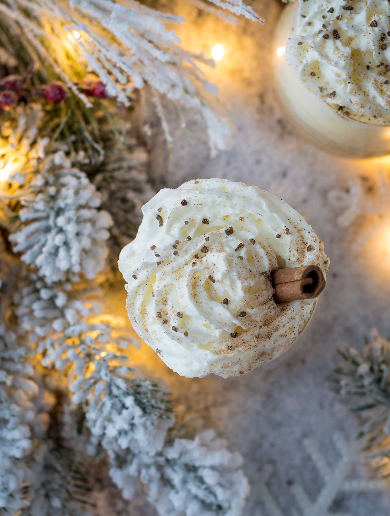 Cardamom eggnog with whipped cream and smoked salt