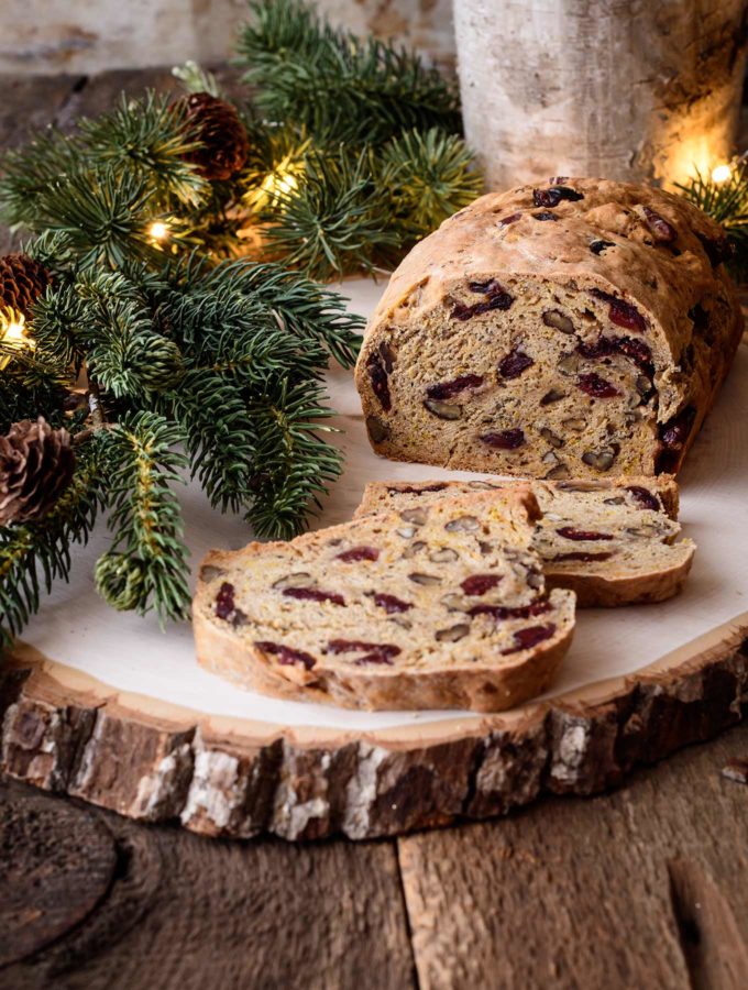 Loaf of cranberry kombucha pecan bread