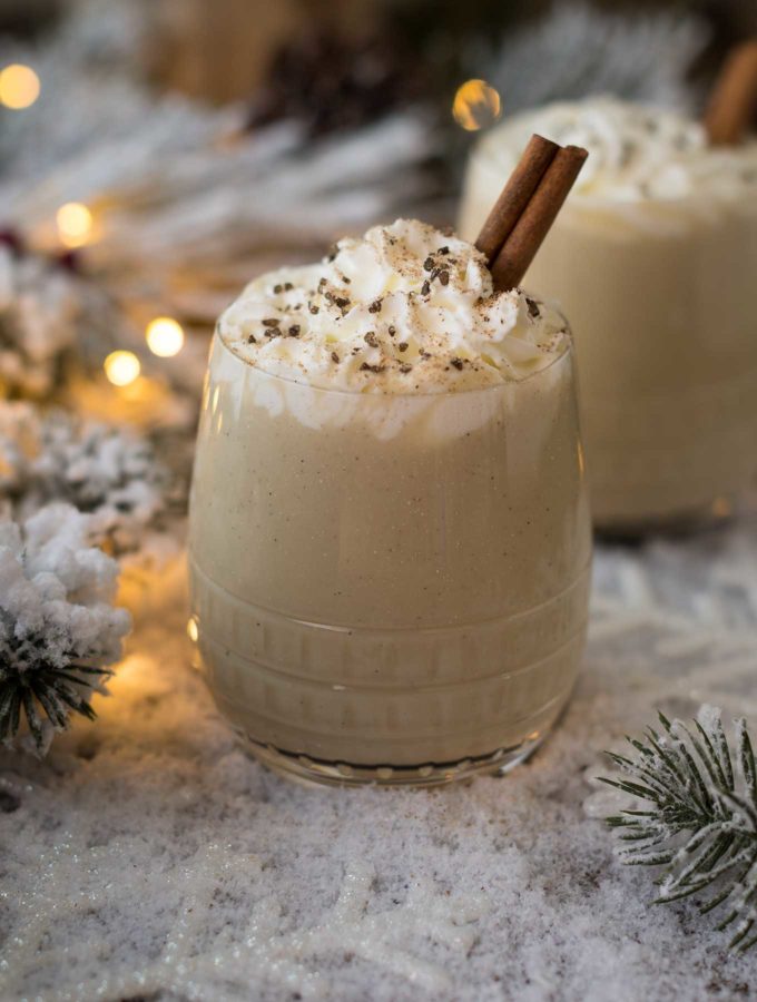 Cardamom eggnog with whipped cream and smoked salt