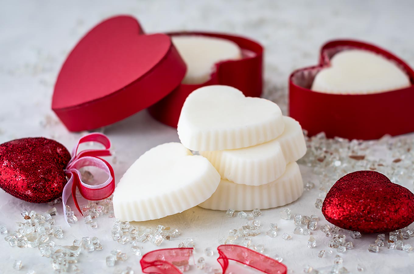 Stack of heart shaped lotion bars