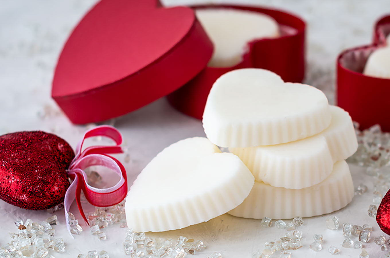 Stack of heart shaped lotion bars