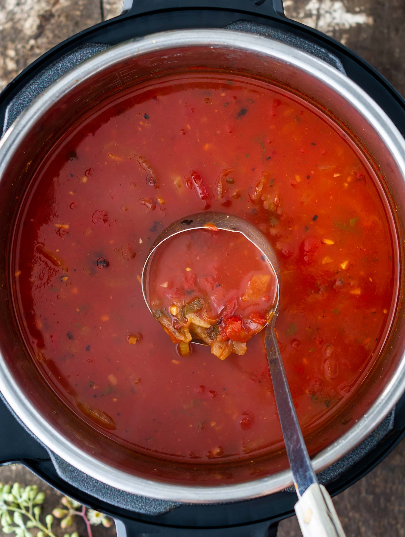 Overhead of Instant pot tomato fennel soup