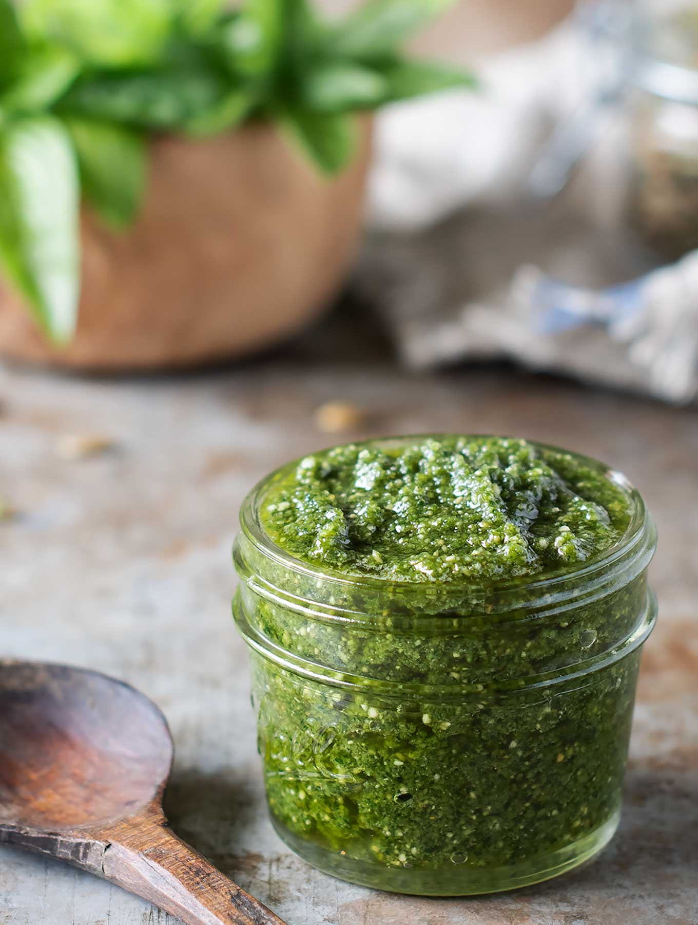 Small jar of pumpkin seed pesto