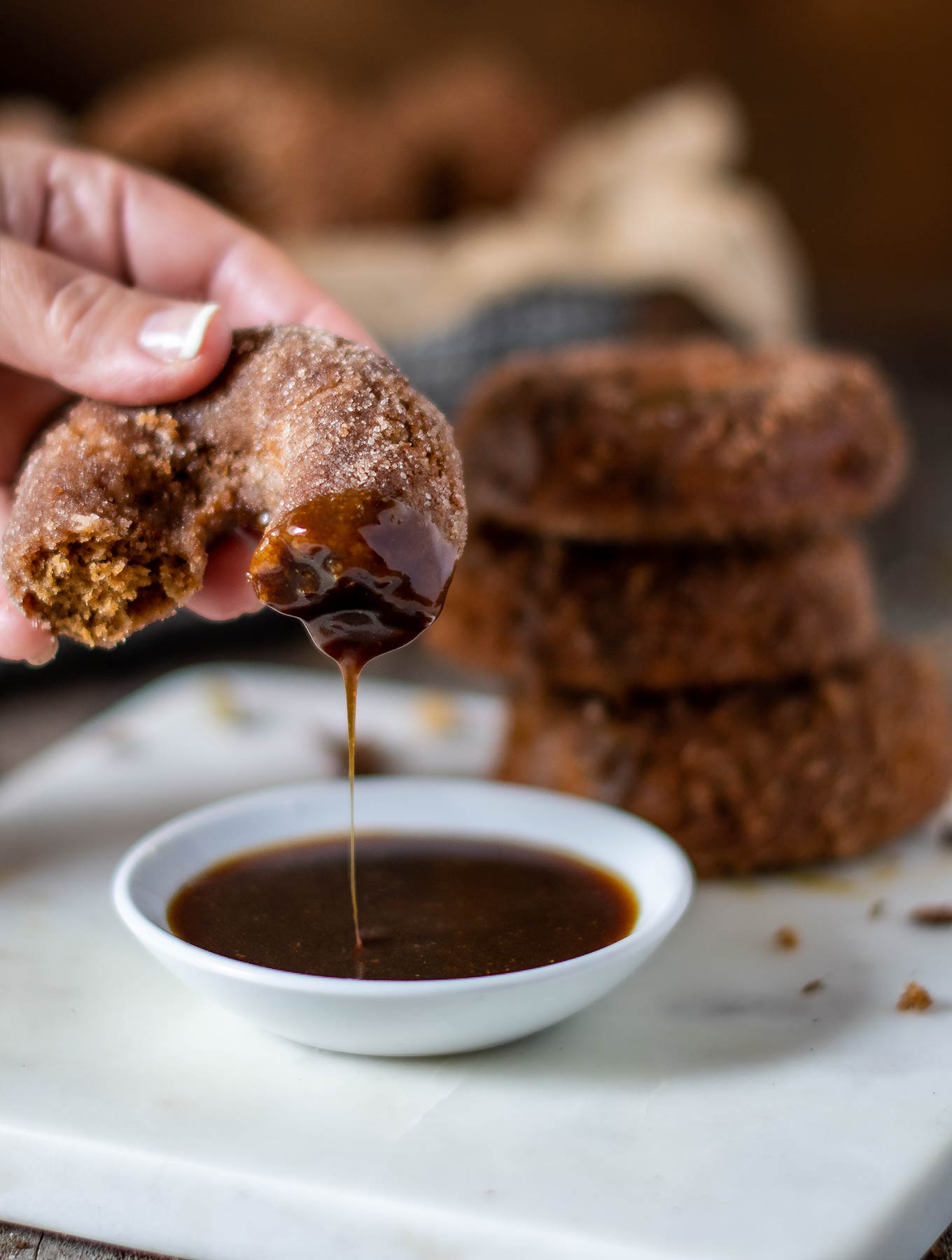cardamom donut dipped in curry caramel sauce