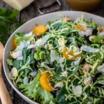 close up photo of shaved brussels sprouts salad