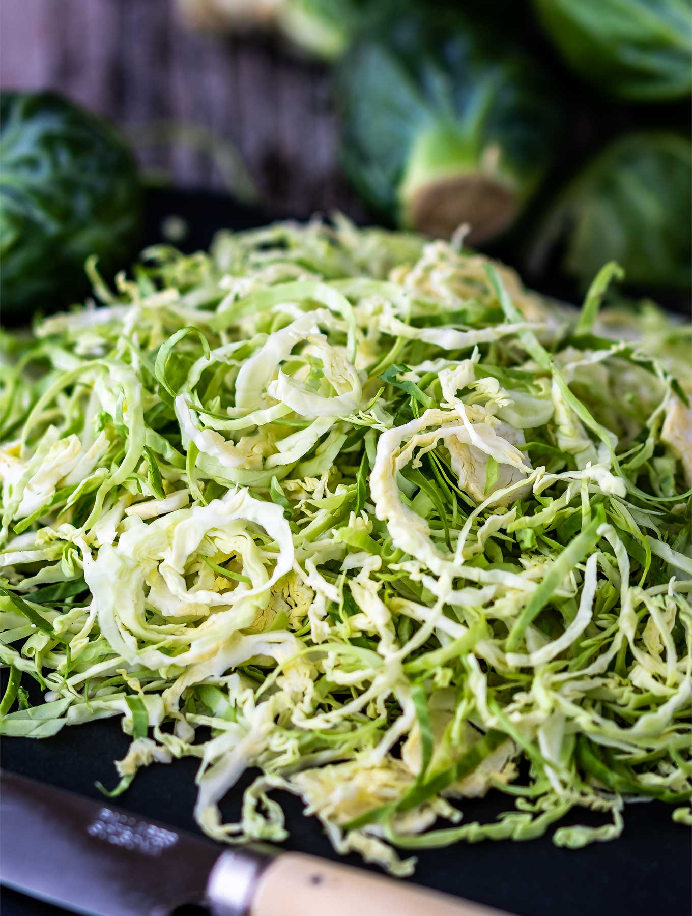 close up shot of shaved brussels sprouts