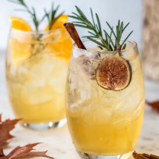 Close up photo of two glasses of fall sangria